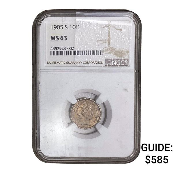1905-S Barber Dime NGC MS63