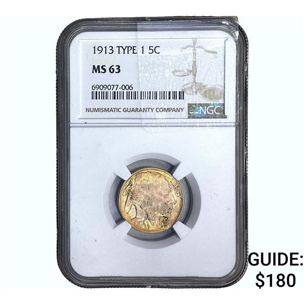 1913 Buffalo Nickel NGC MS63 Type 1