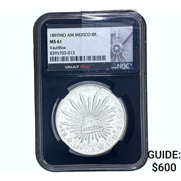 1897MO AM Meixco SIlver 8 Reales Cap and Ray NGC MS61