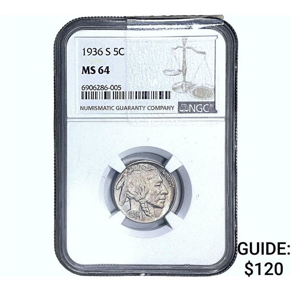 1936-S Buffalo Nickel NGC MS64
