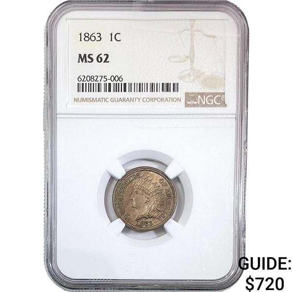 1863 Indian Head Cent NGC MS62