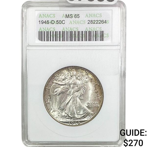 1946-D Walking Liberty Half Dollar ANACS MS65