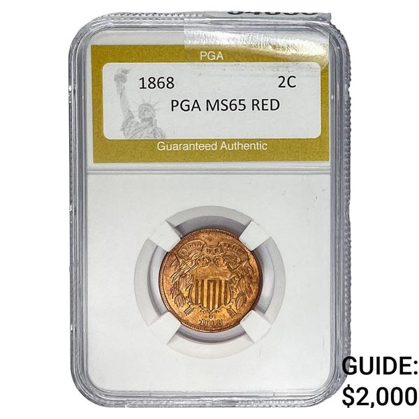 1868 Two Cent Piece PGA MS65 Red