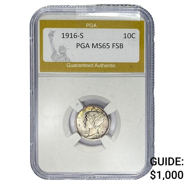 1916-S Mercury Silver Dime PGA MS65 FSB