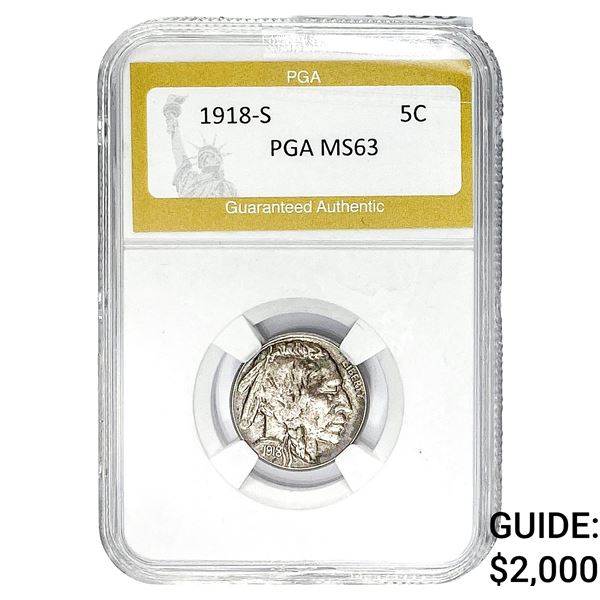 1918-S Buffalo Nickel PGA MS63
