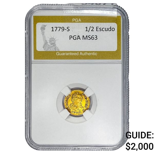 1779-S Porrugal 1/2 Escudo Gold .0498oz PGA MS63
