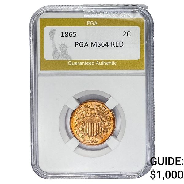 1865 Two Cent Piece PGA MS64 Red