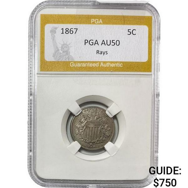 1867 Shield Nickel PGA AU50