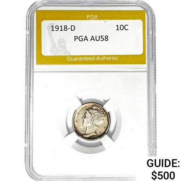 1918-D Mercury Silver Dime PGA AU58