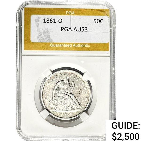 1861-O Seated Liberty Half Dollar PGA AU53
