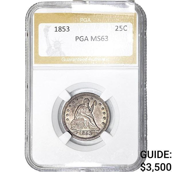 1853 Seated Liberty Quarter PGA MS63