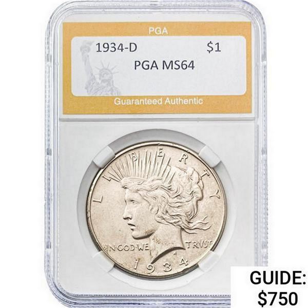 1934-D Silver Peace Dollar PGA MS64