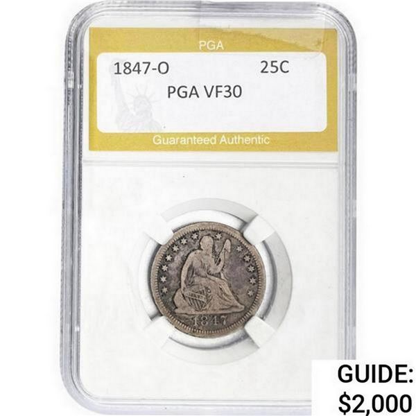 1847-O Seated Liberty Quarter PGA VF30