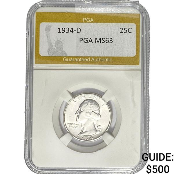 1934-D Washington Silver Quarter PGA MS63
