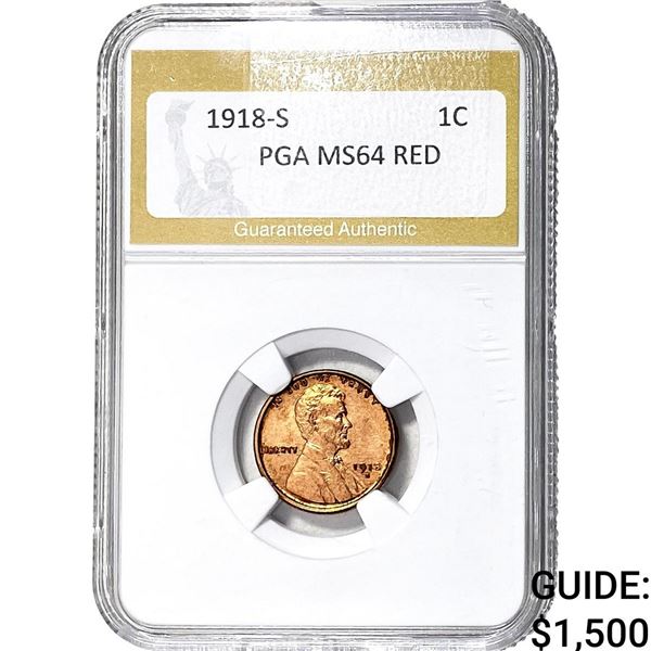 1918-S Wheat Cent PGA MS64 RED