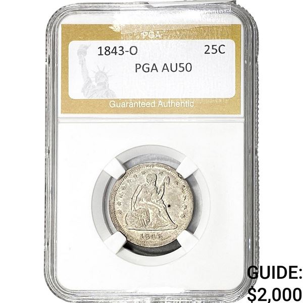 1843-O Seated Liberty Quarter PGA AU50