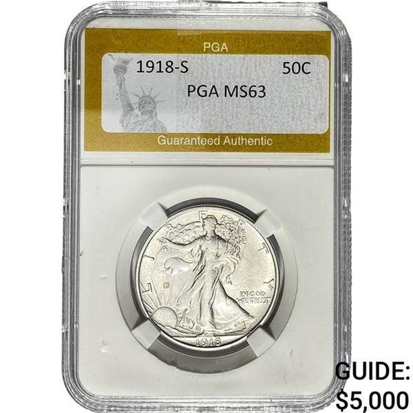 1918-S Walking Liberty Half Dollar PGA MS63