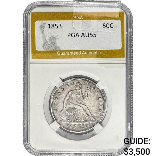 1853 Seated Liberty Half Dollar PGA AU55