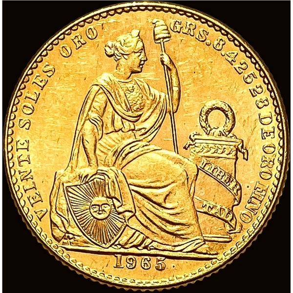 1965 Peru .2709oz Gold 20 Soles UNCIRCULATED