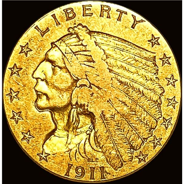 1911 Indian Head Gold $2.50 Quarter Eagle LIGHTLY