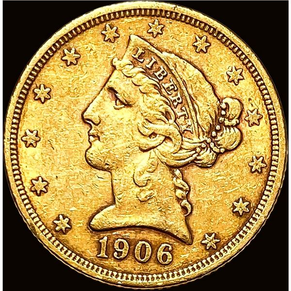 1906-S Liberty Head Gold $5 NEARLY UNCIRCULATED