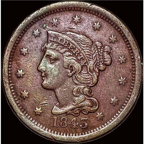 1843 Lg. Let Braided Hair Large Cent NEARLY UNCIRCULATED