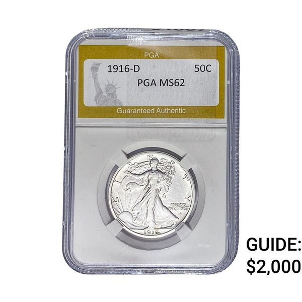 1916-D Walking Liberty Half Dollar PGA MS62