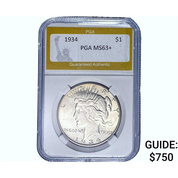 1934 Silver Peace Dollar PGA MS63+