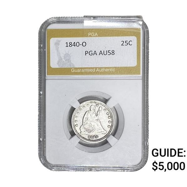 1840-O Seated Liberty Quarter PGA AU58