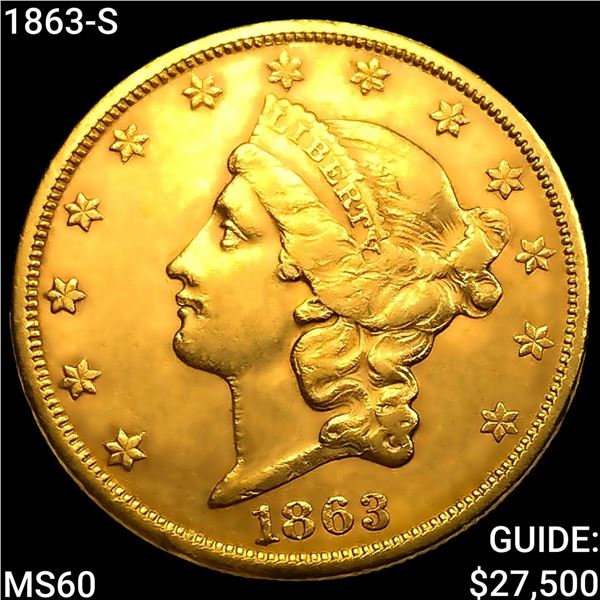 1863-S $20 Gold Double Eagle UNCIRCULATED