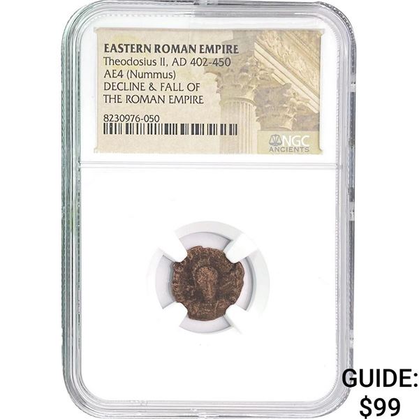 East Roman Theodosius II AD 402-450 AE4 Nummus NGC