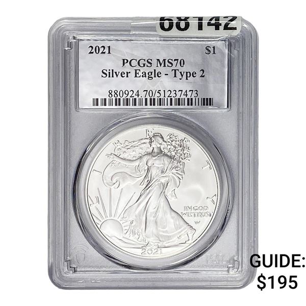 2021 American Silver Eagle 1oz PCGS MS70 Type 2