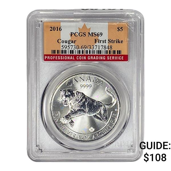 2016 Canada Elizabeth II Silver Dollar Cougar PCGS MS69