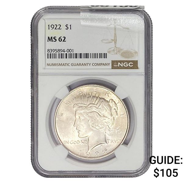 1922 Silver Peace Dollar NGC MS62