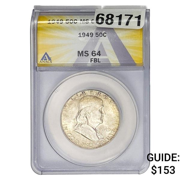 1949 Franklin Half Dollar ANACS MS64 FBL