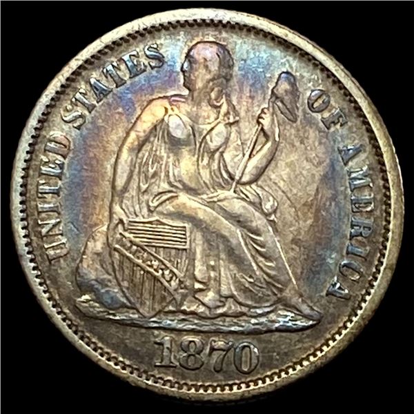 1870 Toned Seated Liberty Dime NEARLY UNCIRCULATED