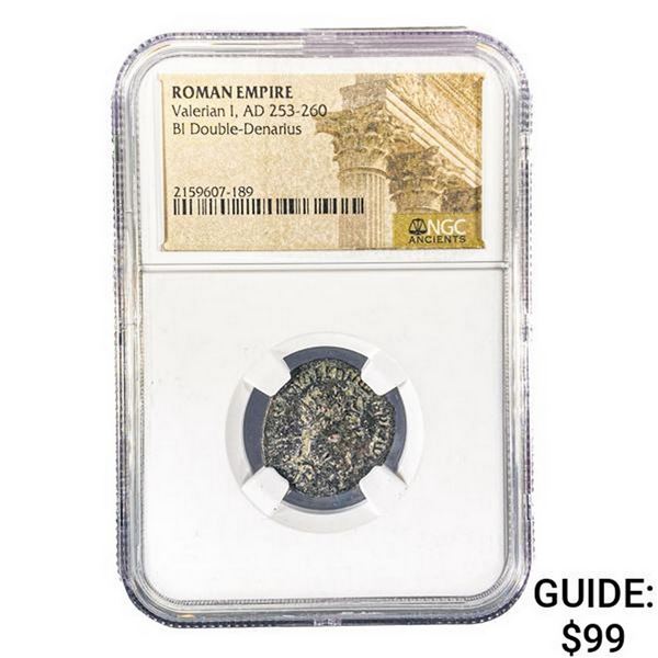 Roman Valerian I, AD 253-260 BI DBL Denarius NGC