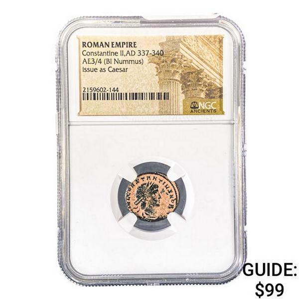 Roman Constantine II, AD 337-340 AE3/4 BI Nummus NGC