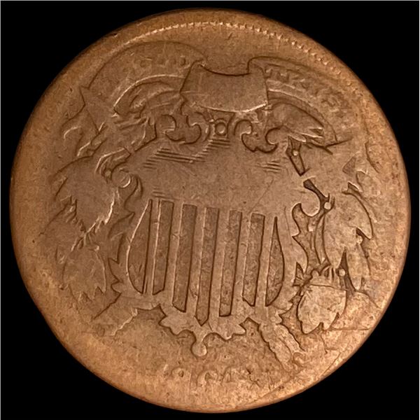 1864 Copper 2 Cent Piece NEARLY UNCIRCULATED
