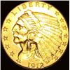 Image 1 : 1912 Gold Indian Head Quarter Eagle $2.50 CLOSELY UNCIRCULATED