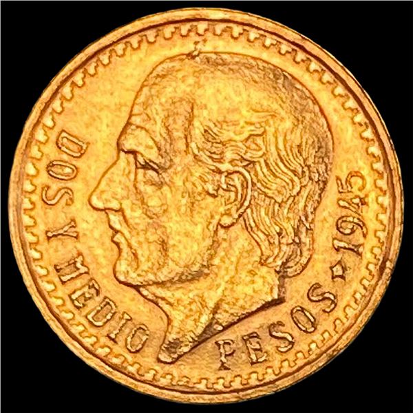1945 Mexico Gold 2 1/2 Pesos .0603oz GEM BU