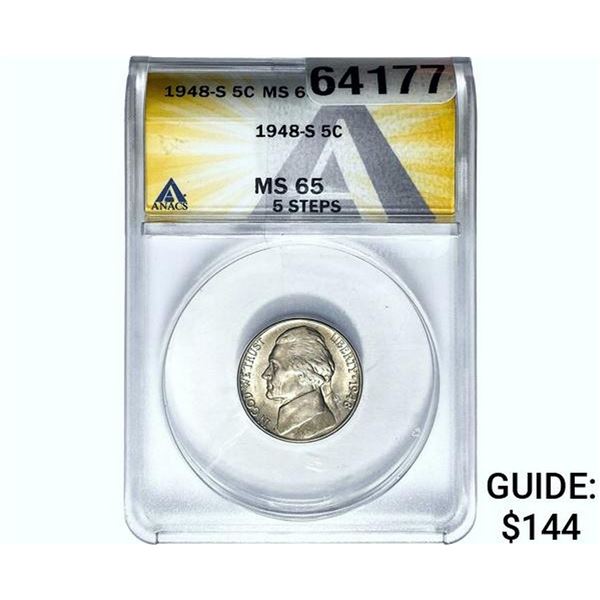 1948-S Jefferson Nickel ANACS MS65 5 Steps