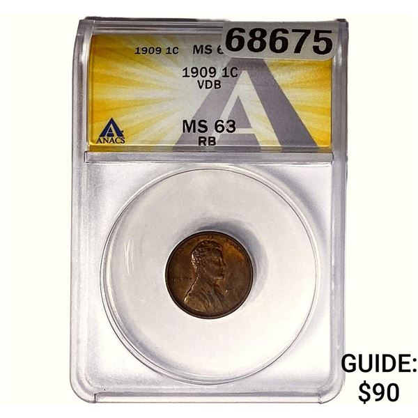 1909-VDB Wheat Cent ANACS MS63 RB