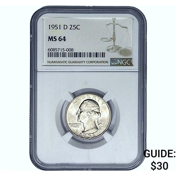 1951-D Washington Silver Quarter NGC MS64