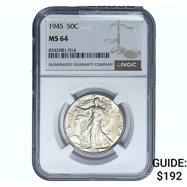 1945 Walking Liberty Half Dollar NGC MS64