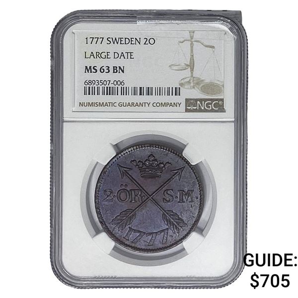 1777 Sweeden 20 Large Date NGC MS63 BN
