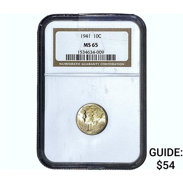 1941 Mercury Silver Dime NGC MS65