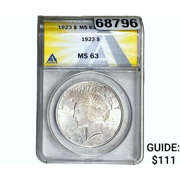 1923 Silver Peace Dollar ANACS MS63
