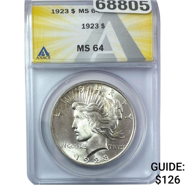 1923 Silver Peace Dollar ANACS MS64