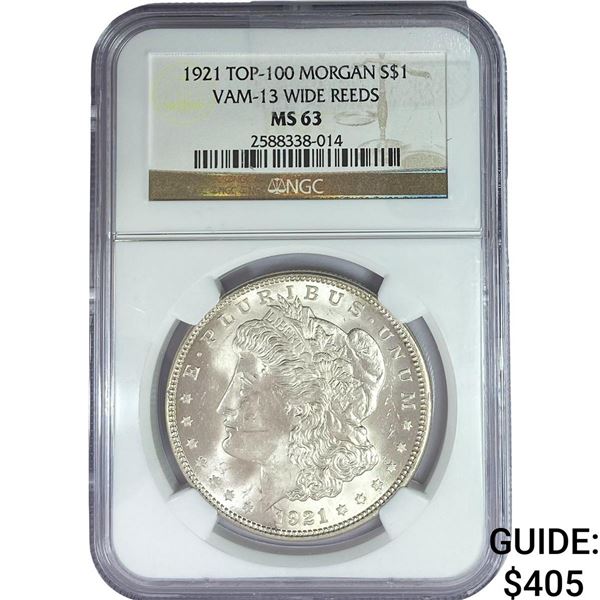 1921 Morgan Silver Dollar NGC MS63 VAM-13 Wide Reds